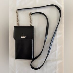 kate spade Madison black Leather Phone Crossbody with Gold Logo